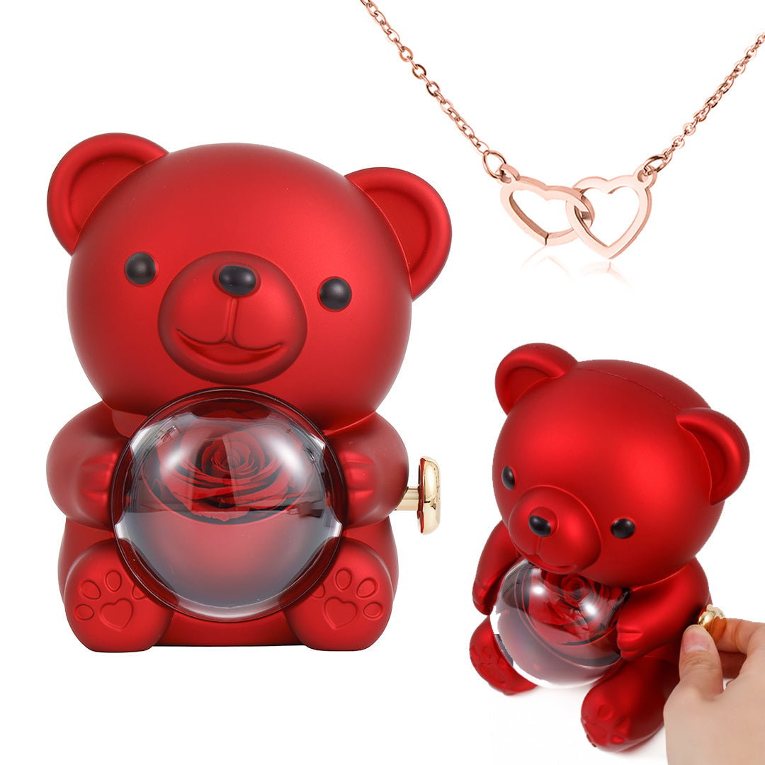Regalo para mi Hija - Collar Corazón con caja de regalo con osito y rosa real