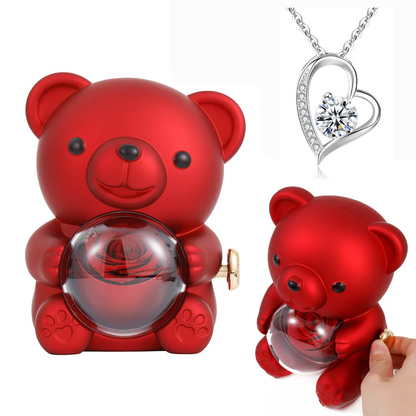Regalo para mi Hija - Collar Corazón con caja de regalo con osito y rosa real