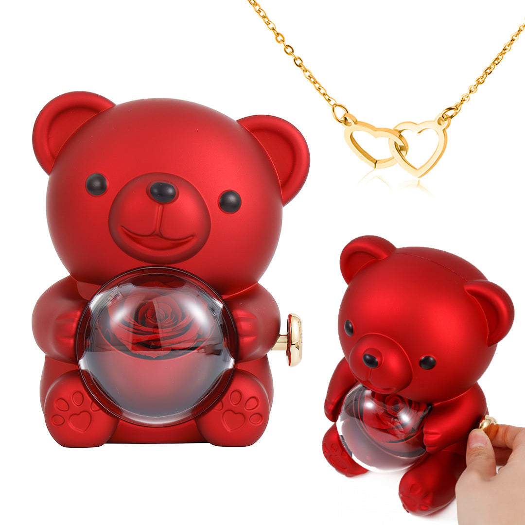 Regalo para mi Hija - Collar Corazón con caja de regalo con osito y rosa real