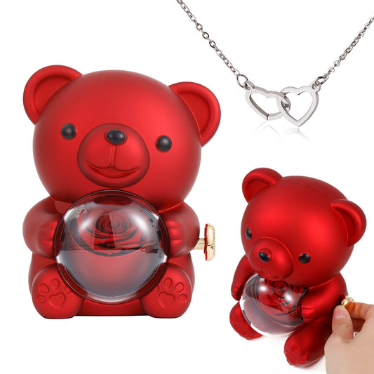 Regalo para mi Hija - Collar Corazón con caja de regalo con osito y rosa real